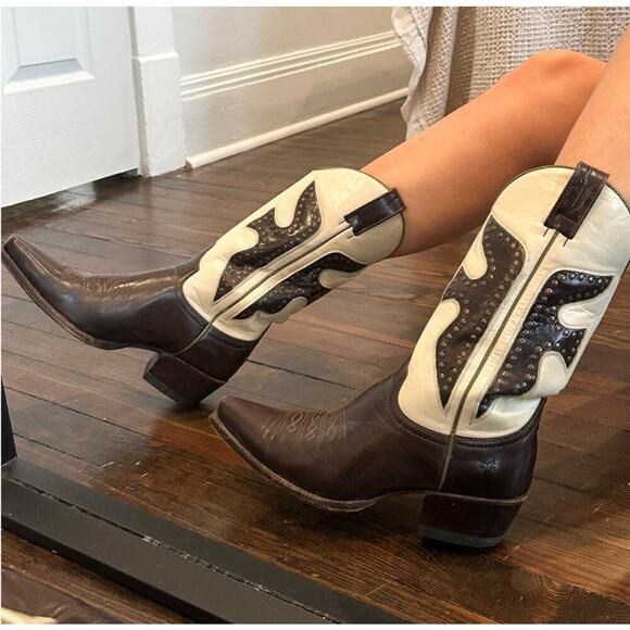 Frye Vintage Daisy Dukes Brown Leather Pointed Toe Cowgirl Boots Size 7.5 - Picture 4 of 10